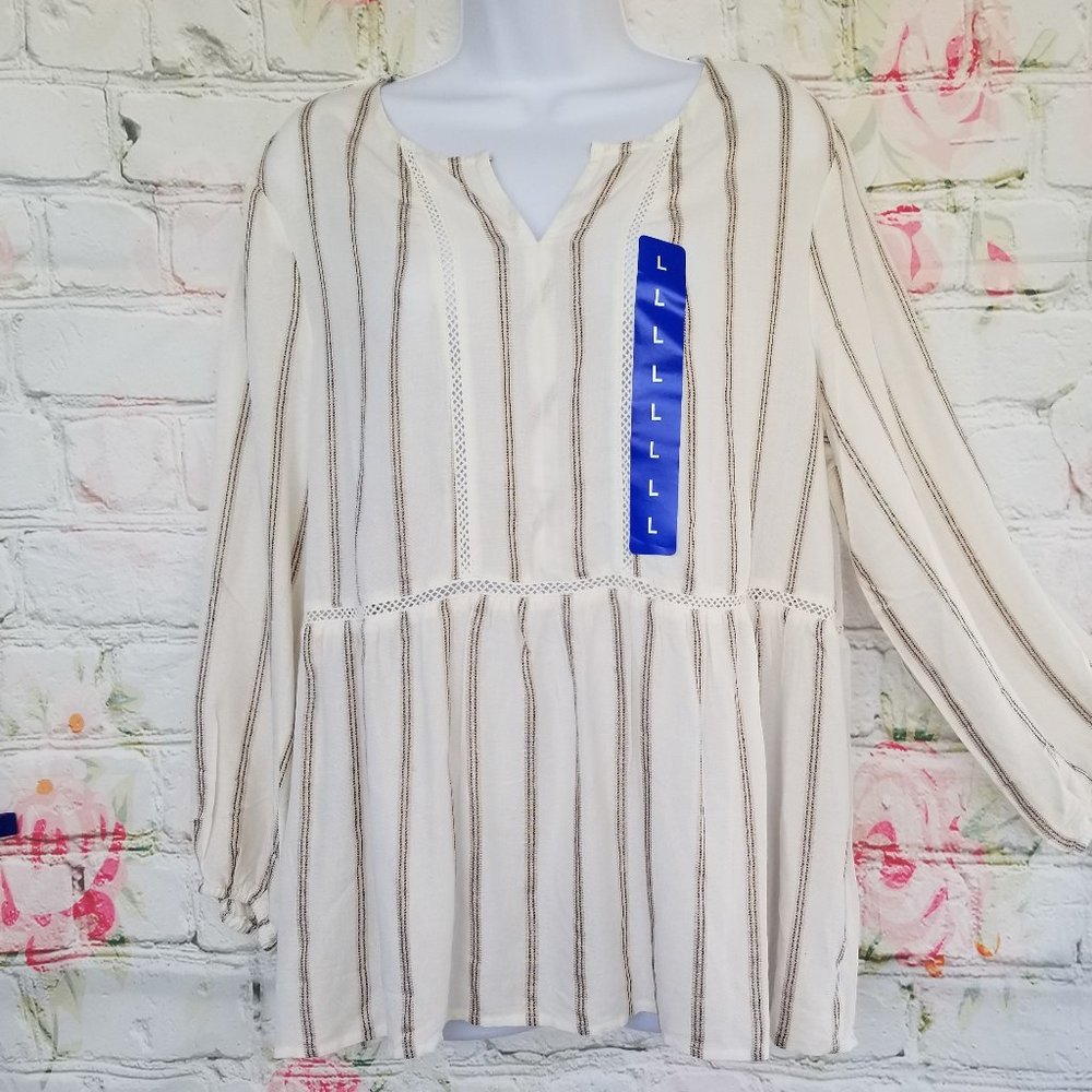 NWT Fever Women's Boho Ivory Striped Top Large